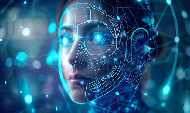 woman in a futuristiclooking face with a digital background