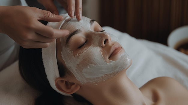 A woman getting a facial mask from the spa.