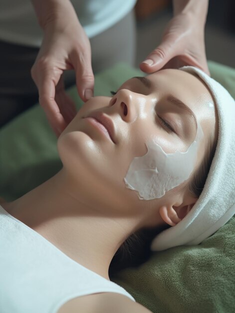 Woman getting a facial mask at a spa suitable for beauty and wellness concepts