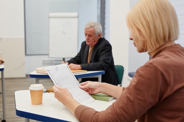 Woman getting good mark for her test