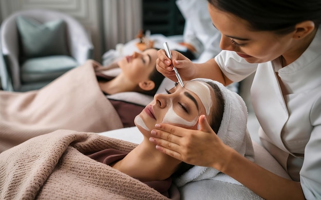 Photo a woman getting a make up for a spa salon