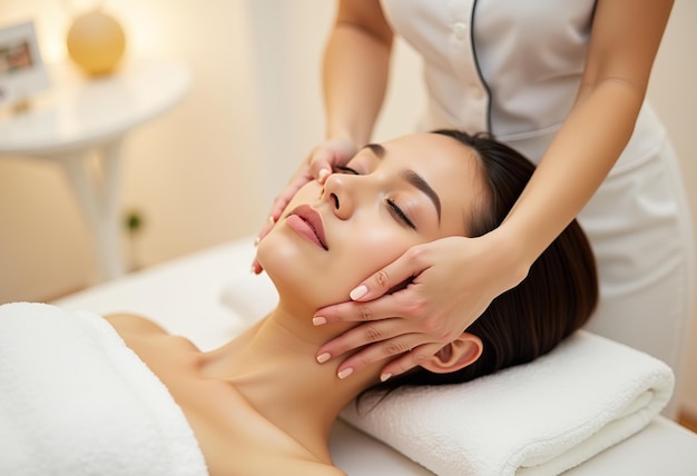 Photo a woman getting a massage with a massage in the background