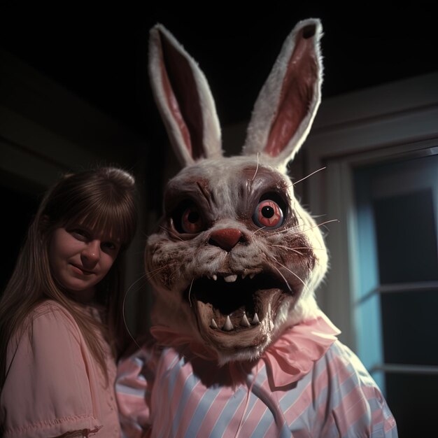 Photo a woman and a girl are posing with a bunny rabbit