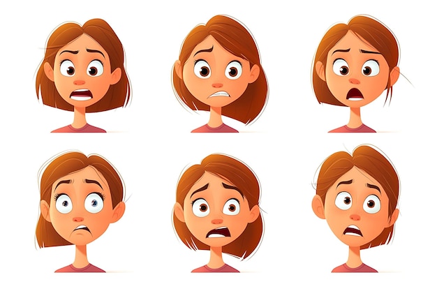 Photo woman girl character with various facial expressions for animation