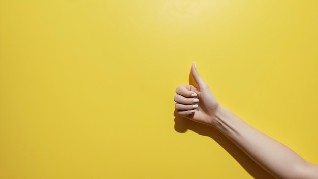 Photo a woman giving a thumbs up with a yellow background