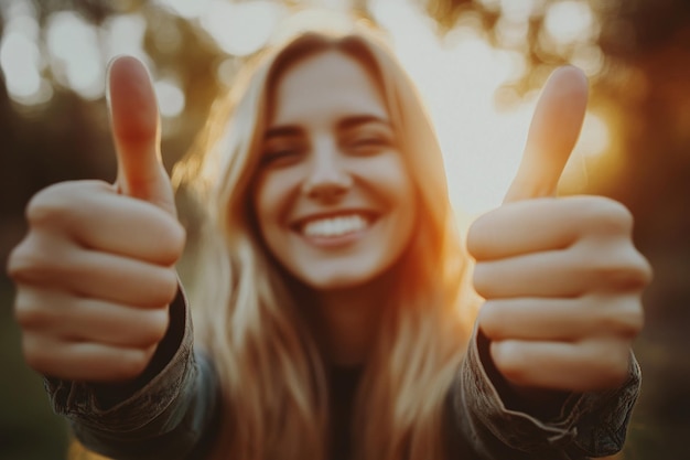 Photo woman giving a thumbs up