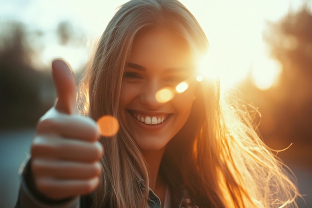 Photo woman giving a thumbs up