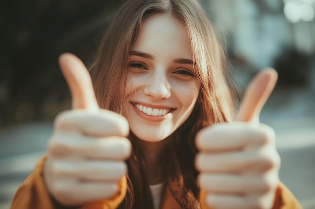 Photo woman giving a thumbs up