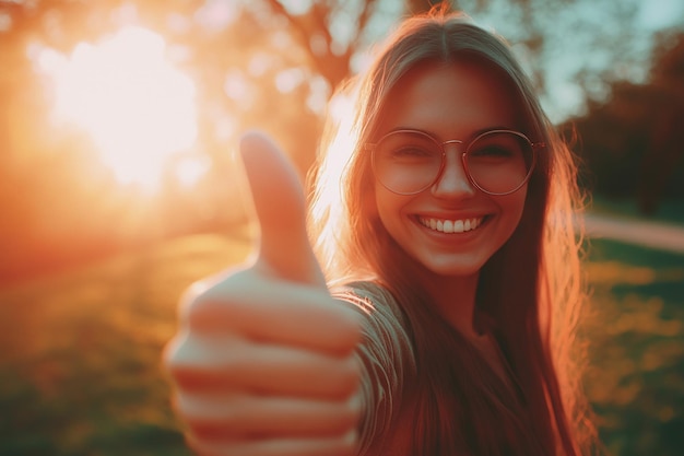 Photo woman giving a thumbs up