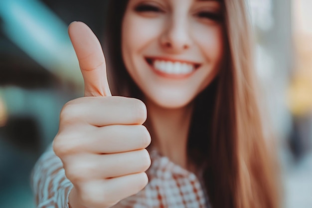 Photo woman giving a thumbs up