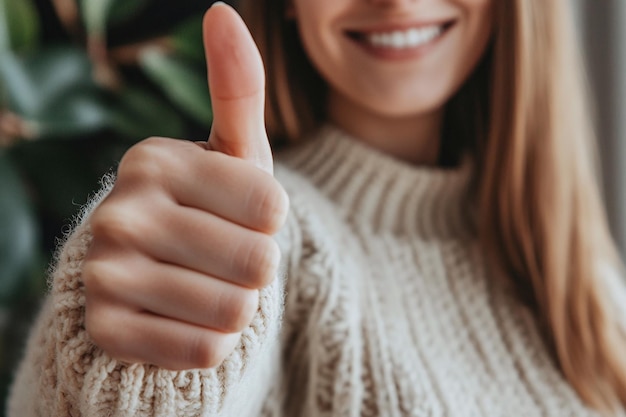 Photo woman giving a thumbs up