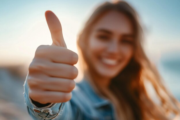 Photo woman giving a thumbs up