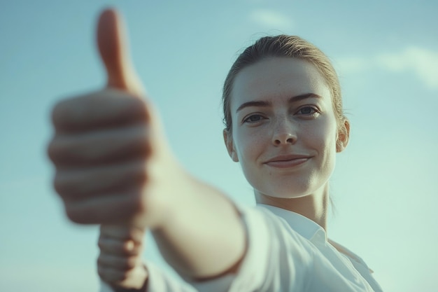 Photo woman giving a thumbs up