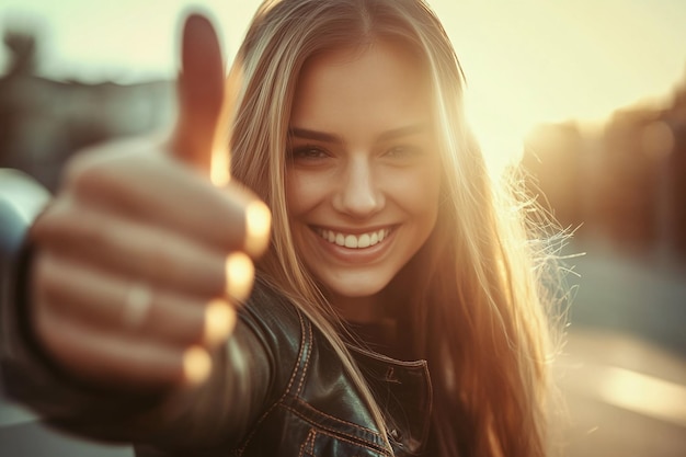 Photo woman giving a thumbs up