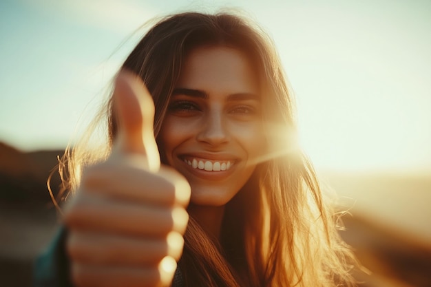 Photo woman giving a thumbs up