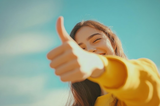 Photo woman giving a thumbs up