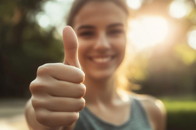 Photo woman giving a thumbs up