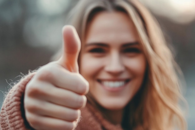 Photo woman giving a thumbs up