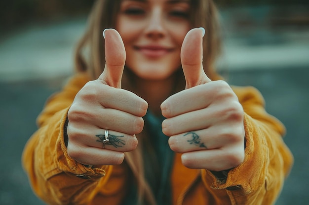 Photo woman giving a thumbs up