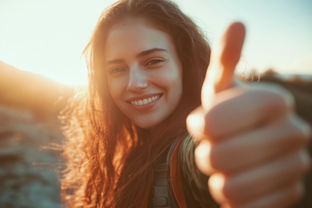 Photo woman giving a thumbs up