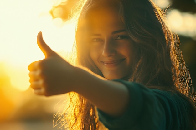 Photo woman giving a thumbs up