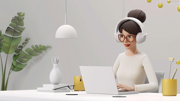 a woman in glasses is working on a laptop with a box of tissues