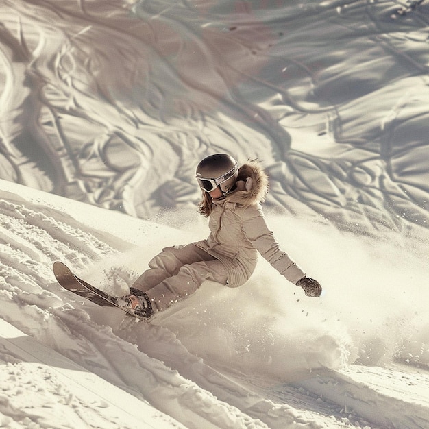 Photo woman gliding down a snowy slope on a sled