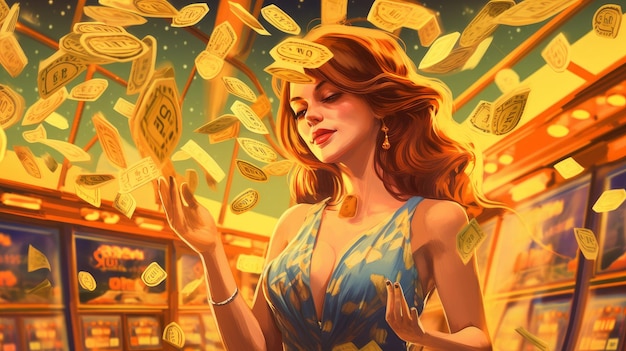 woman and golden rain from casino winnings