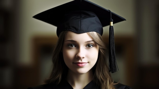 a woman in a graduation cap and gown