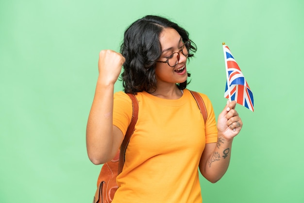 Woman over green background