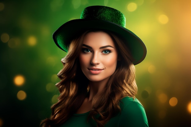 A woman in a green suit and hat for St Patrick's Day