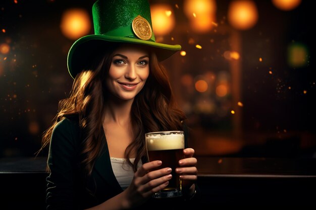 A woman in a green suit and hat for St Patrick's Day