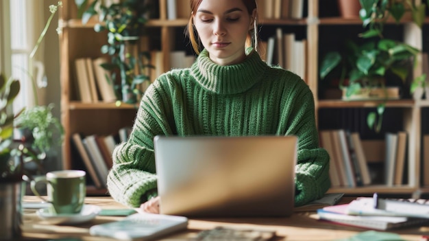 Photo the woman in green sweater