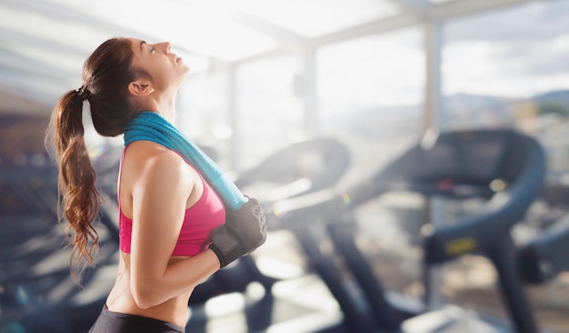 Woman at the gym ready to start fitness lesson