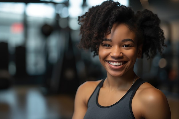 A woman in a gym smiles at the camera.