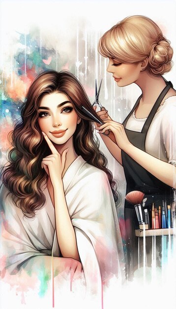 Photo a woman haircut and cosmetics for social media template design post banner