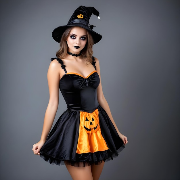 a woman in a halloween costume poses for a photo