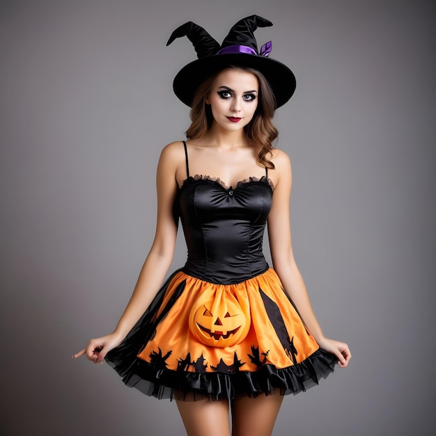 a woman in a halloween costume poses for a photo