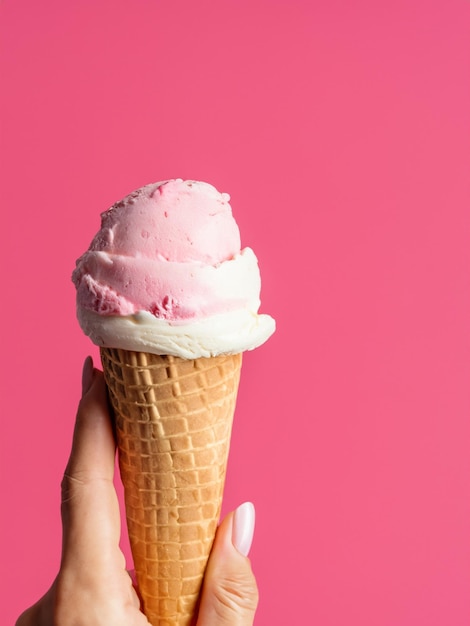 Woman hand holding an ice cream cone on a white background