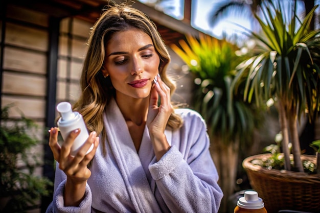 Woman hand holds with skin care products