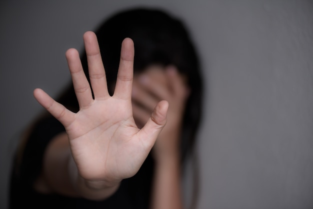 Woman hand sign for stop abusing violence, Human Rights Day concept