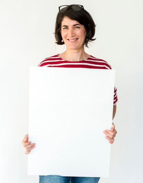 Woman Hands Hold Show Blank Paper Board