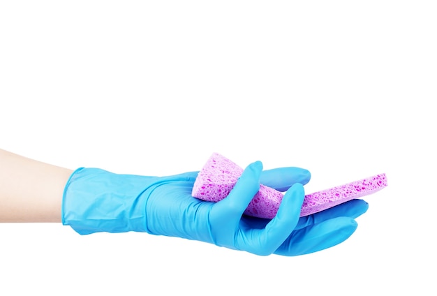 Woman hands washcloth on white background