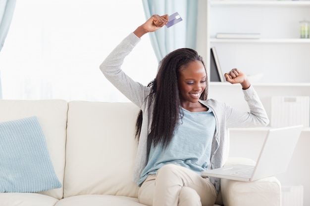 Woman happy about what she bought online