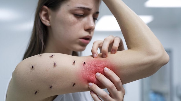 a woman has a blood pressure on her arm