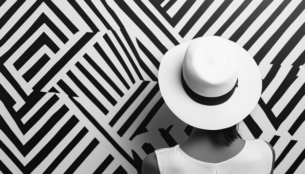 Photo woman in a hat in front of a geometric pattern