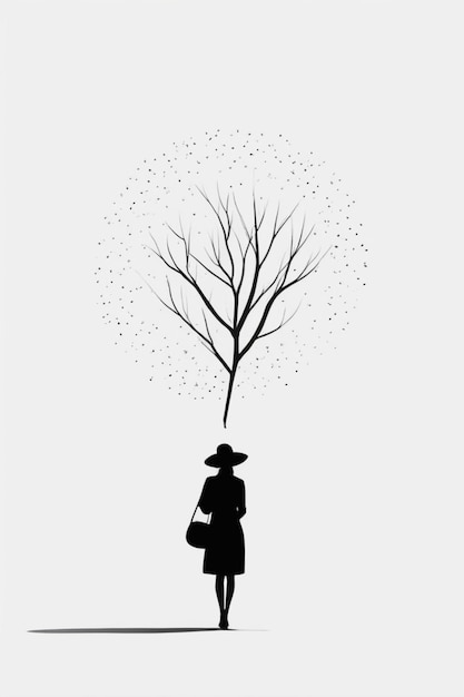 Photo a woman in a hat stands in front of a tree with a woman in a hat and a hat