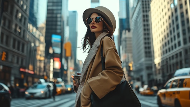 a woman in a hat and sunglasses is walking down a street