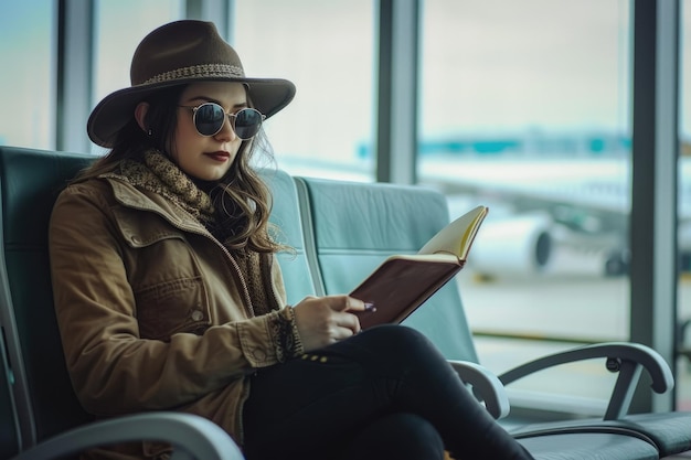 A woman in a hat and sunglasses sitting on a bench