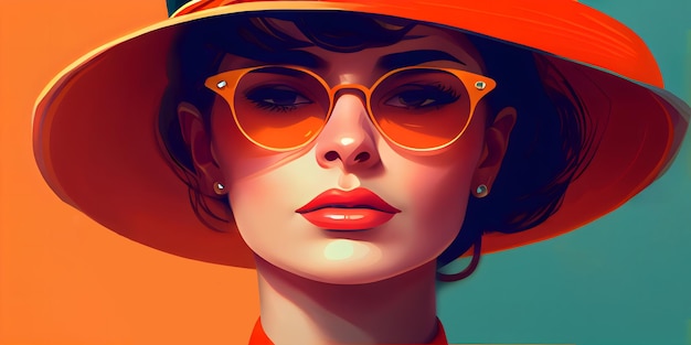 A woman in a hat and sunglasses with the word art on the bottom.